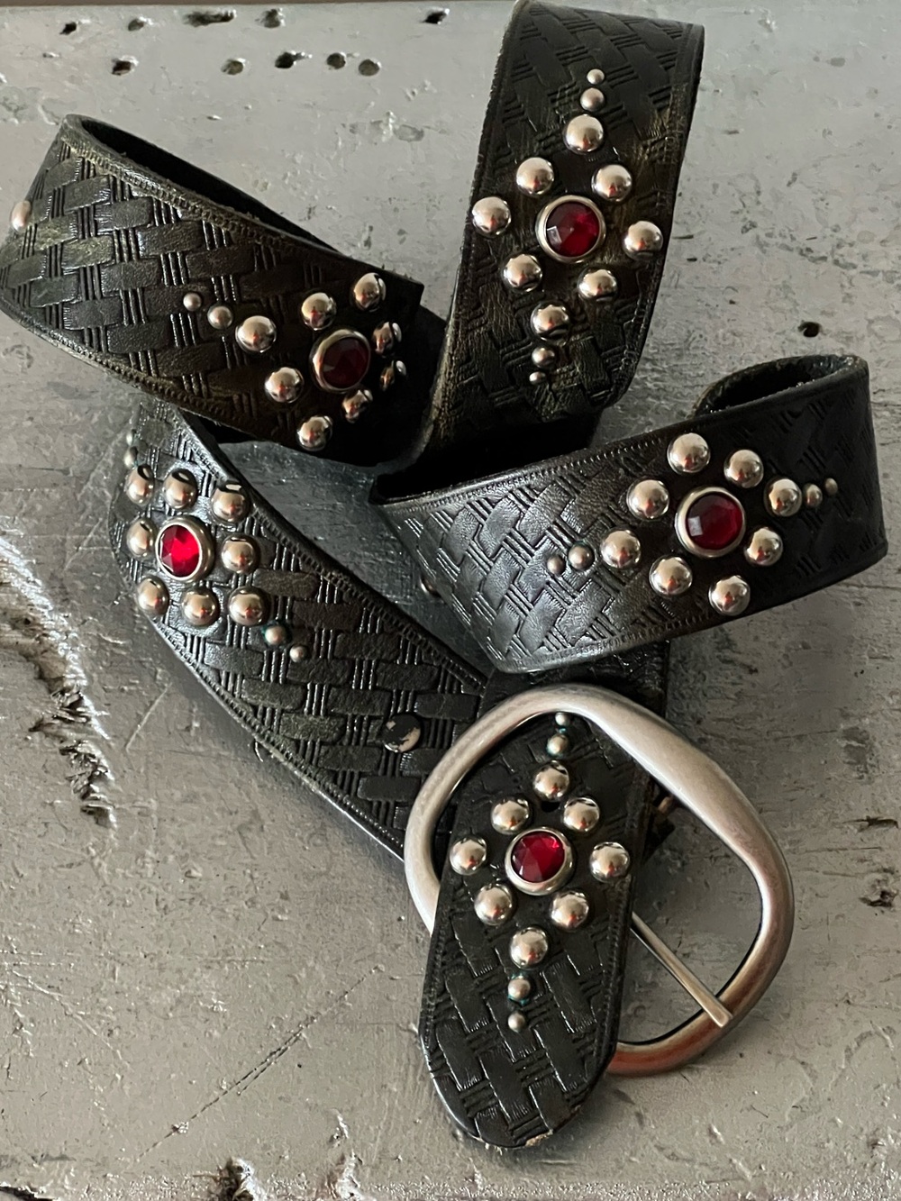 Vintage jeweled and studded leather belt